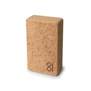Margami Small Cork Yoga Block showing natural texture and logo