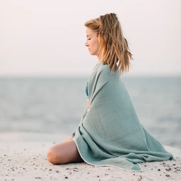 Pamuklu Yoga ve Meditasyon Battaniyesi - Yeşil - Görsel 4